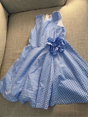 Blue Gingham Flower-Accent Girls' Formal Dress